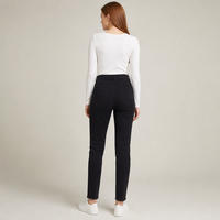 Jean taille haute fuselé pour femme, 98 % coton, longueur cheville, 5 poches, fermeture éclair, passants de ceinture, classique