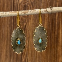 Boucles d'oreilles bohèmes faites à la main en pierres naturelles, turquoise, labradorite, pierre de lune, avec pendentif et crochet en acier inoxydable, bijoux pour femmes, vente en gros