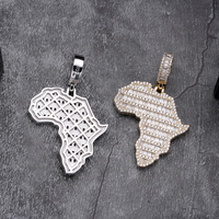Derniers modèles de bijoux fins plaqué or 14 ct pendentif à breloques bling glacé baguette carte du monde afrique