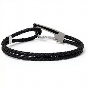 Men's Geometric Double Strand Braided <b>Leather</b> <b>Bracelet</b> Black Metal Buckle Outdoor Style Jewelry L005 - Product Image 5