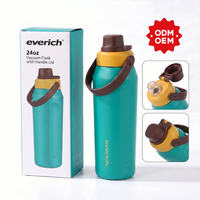 Bouteille d'eau isotherme sous vide de 24 oz avec couvercle à clapet anti-poussière, sans BPA, en acier inoxydable, bouteille de sport, logo personnalisé