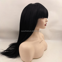 100% Wig mesin rambut manusia warna hitam pengiriman cepat pabrik untuk grosir