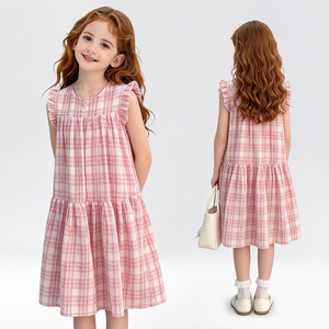 Vestito Estivo a Quadri per Bambine, Senza Maniche con Volant, Abito Casual a Strati a Forma di A, <span class=keywords><strong>Abbigliamento</strong></span> Estivo per Bambini - Product Image 1