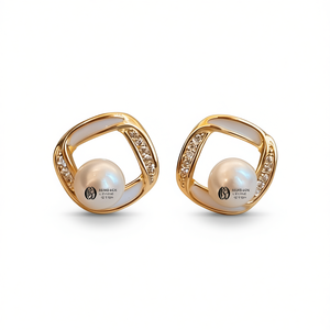 Pendientes Luvack con perlas cultivadas blancas, diseño geométrico redondo AAA, para mujer, uso diario - Product Image 1