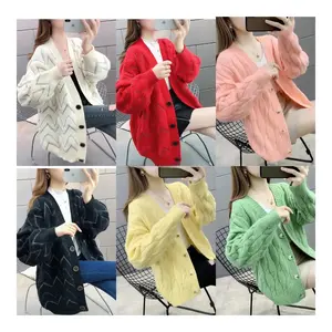 Knitted Striped Women&#39;s Sweater Summer Fashion Girl Cashmere Cardigan Casual Winter Clothes for Women Long Crew Neck Thick