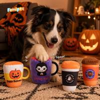 Jouet en peluche souple et grinçant pour chien, nouveau design sur le thème d'Halloween, en forme de tasses à café, de la marque Famipet, vente en gros