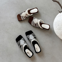 Sandales Bohème-Glamour pour Femme, Antidérapantes et Résistantes à l'Usure, avec Tige en Cuir Tressé et Talon Carré, Vente en Gros Directe Usine