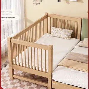 Modern <strong>Designed</strong> Large Kids' Bed with Seamless Side Guardrails Solid Wood Widened Spliced <strong>Crib</strong> for Living Room or Park Use - Product Image 2
