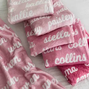 ผ้าห่มสีชมพูแบบอักษรบล็อกสคริปต์สำหรับเด็กผู้หญิงทารก