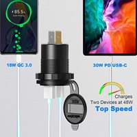 Cargador de Coche 3 en 1 de 12v para Montaje en Panel, Impermeable, con QC3.0+PD, Encendedor de Cigarrillos y Interruptor