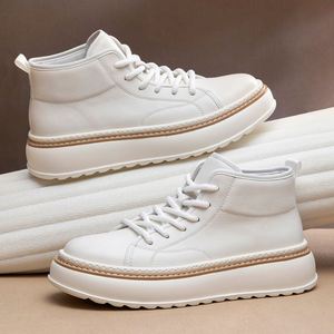 Bottes montantes blanches en cuir de vachette pour hommes, de luxe, de créateur, décontractées, style sport, qualité supérieure, rehaussantes - Product Image 3