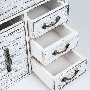 American Style Desktop Storage Box With Drawers Jewelry Organizer Retro Brown And Whitewash Finish - Product Image 4