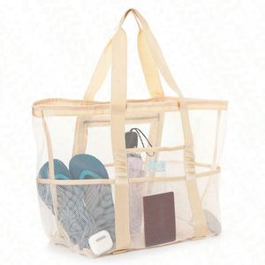 Sac fourre-tout en maille bleue personnalisé de haute qualité avec logo imprimé, sacs de plage d'été en maille polyester noire pour jouets - Product Image 6