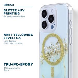 Coque de téléphone magnétique en TPU transparent tendance, avec paillettes, résine époxy, pour iPhone 15 14 Pro Max, fabriquée par des fabricants de source - Product Image 2