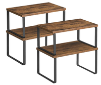 Lot de 2 étagères de rangement empilables en bambou extensibles pour comptoir de cuisine, organisateur de comptoir, support à épices