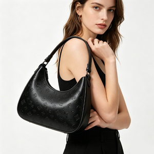 Fashion Women's Shoulder <b>Bag</b>, <b>Black</b> PU Leather Underarm <b>Bag</b> Minimalist Retro Tote <b>Bag</b>, Suitable For Daily Carry - Product Image 2