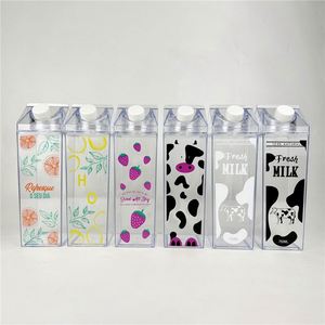 Bouteille d'eau portable carrée en plastique transparent, anti-fuite, lavable au lave-vaisselle, avec couvercle à petite ouverture, idéale pour les fêtes – Vente en gros, personnalisable, mignonne et créative - Product Image 4