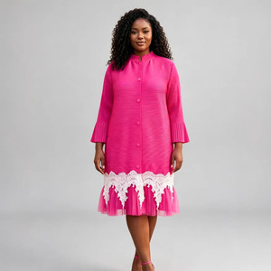 Robe plissée décontractée Miyake PY 2026 avec dentelle blanche et volants, coupe ample, grande taille, style occidental, vêtements pour femmes, vente en gros - Product Image 1