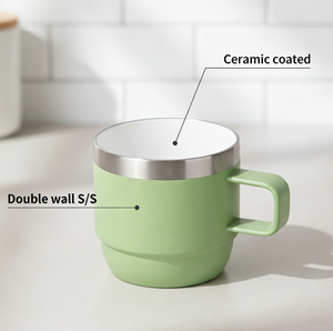 Tasse à café personnalisée de 8oz 10oz à double paroi en céramique intérieure et extérieure en acier inoxydable avec poignée - Product Image 3