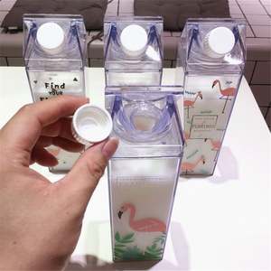 Bouteille d'eau en plastique transparente carrée colorée de 500 ml/1000 ml, réutilisable et minimaliste, pour lait, jus, ou eau, idéale pour les fêtes - Product Image 5