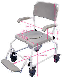 Hot Selling Lightweight Aluminum Wheeled Shower Commode <b>Chair</b> Padded Backrest Bathroom Shower Wheelchair for Elderly Disabled - Product Image 3