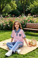 Ensemble deux pièces polo pour filles, haut à manches courtes et pantalon large rayé, tenue décontractée d'été pour enfant avec broderie cœur
