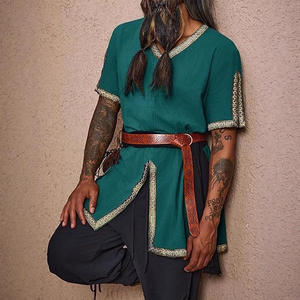 Personalizada Medieval Pirata Camisa Disfraz Renacimiento Vikingo Caballero Túnica Halloween Split Hem Cosplay Top para Hombres - Product Image 3