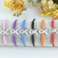 Bracelets tressés en macramé tendance avec breloque ruban rose sensibilisation au cancer, en alliage, pour cadeaux