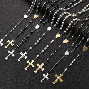 Collar <span class=keywords><strong>de</strong></span> Rosario con <span class=keywords><strong>Cruz</strong></span> <span class=keywords><strong>de</strong></span> Jesús, Joyería Católica <span class=keywords><strong>de</strong></span> Acero Inoxidable, Regalo Unisex para Comunión y Bautizo - Product Image 5