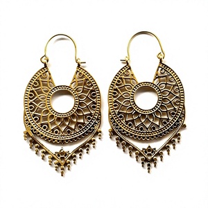 Best Price Indian Brass Hoop <b>Earring</b> with <b>Pearl</b> <b>and</b> <b>Diamond</b> Bohemian & Religious Style for Wedding Engagement or Party Gift - Product Image 3