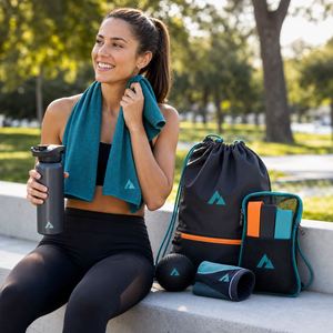 Kit cadeau de fitness en plein air personnalisé avec bouteille de sport, serviette de gym, bandes de résistance, ballon de massage, enveloppe rafraîchissante et sac - Product Image 3