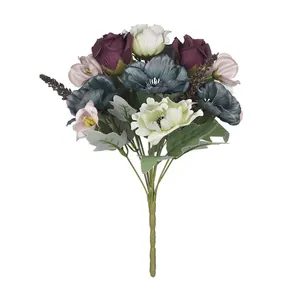 LY-121245 decorazione regalo per la casa 12 teste di fiori artificiali per matrimoni Bouquet di Rose di peonia
