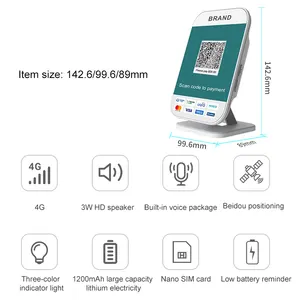 RINLINK Cloud Payment Speaker Desk Générateur dynamique de codes de paiement QR et affichage avec écran Haut-parleur basé sur le cloud pour le paiement