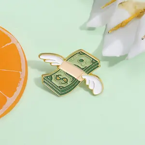 Dollar shape brooch creative flying banknote Golden M badge personality bag accessories pin