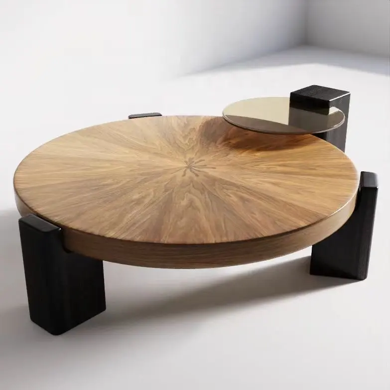 Table à thé ronde moderne nordique Art panneau de meubles de salon Table basse ronde couleur bois table basse en bois