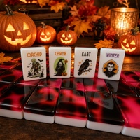 Jeu de Mahjong américain moderne avec dos en écaille de tortue rouge, tuiles de poker imprimées citrouille d'Halloween Frankenstein, personnalisées en acrylique pour casino