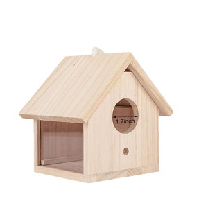 Nichoir en bois avec corde de suspension, couleur bois naturel, décoration extérieure pour colibris et pinsons - Product Image 5