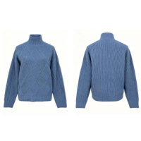 Pull col roulé pour femme en maille à texture géométrique losanges, dos côtelé, doux et chaud, haut d'hiver tendance, bleu poudré
