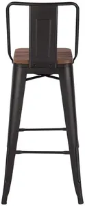 Sillas de Bar Industriales Altas de Estilo Vintage, Patas de Metal, Asiento de <span class=keywords><strong>Madera</strong></span> Maciza, Taburetes de Bar <span class=keywords><strong>Tolix</strong></span> con Respaldo - Product Image 3