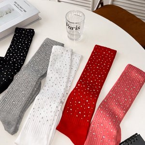Op maat gemaakte logo strass kalfsokken lente kniehoge glitter feest sokken festival cadeau dames bulk bestelling aanpasbare kousen - Product Image 6