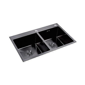 Évier de cuisine à double bac 780x480mm en acier inoxydable 304 noir canon de fusil PVD, avec robinet extractible - Product Image 6