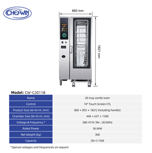 Four combiné commercial 20 plateaux avec chaudière, à vapeur, barbecue, électrique, en acier inoxydable, haute efficacité pour hôtels et restaurants - Product Image 2