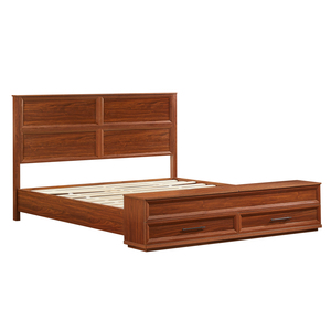 Lit king size avec banc de rangement 4 tiroirs en noyer, mobilier de chambre moderne - Product Image 5