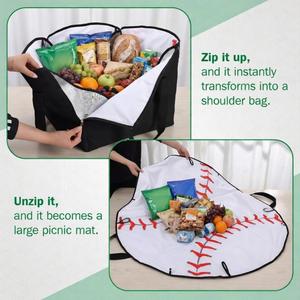 2 in 1 Baseball Picnic Large Waterproof <b>Foldable</b> Outdoor Mat Sand Proof <b>Beach</b> Camping Blanket for Sporting Events Travel - Product Image 6