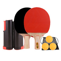 Ensemble de tennis de table portable avec filet réglable, 2 raquettes, kit complet de ping-pong, comprend 3 balles, système de filet rétractable
