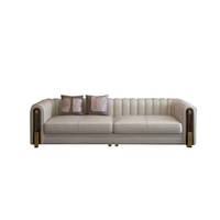 Luxuriöses Modernes Kunstleder-Sofa-Set 4-Sitzer Gesteppt mit Goldenen Akzenten Wohnzimmermöbel für Villa Hotel Apartment