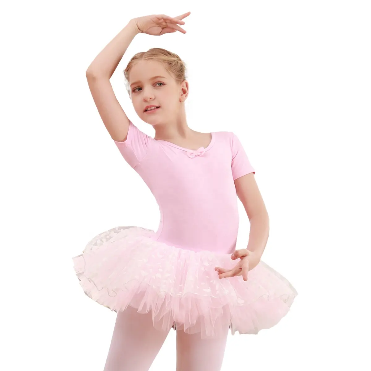 Mädchen Ballett-Pullover Kurzarm Tütü Tanz Kleinkinder Puffy Kid's Ballettkleid Kinder Tanzkostüm