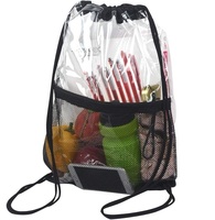 Sac de toilette unisexe en PVC transparent, souple, étanche, pour voyage, avec cordon de serrage personnalisé, poche zippée, idéal pour la plage - Vente chaude