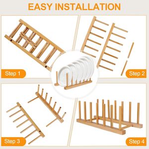 Scolapiatti in Bambù Non Pieghevole, Supporto Verticale per Piatti, Organizzatore per Armadio da Cucina - Product Image 3