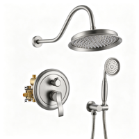 Kit de douche en laiton antique avec pommeau de pluie doré brossé et valve d'équilibrage de pression pour appartement et hôtel
